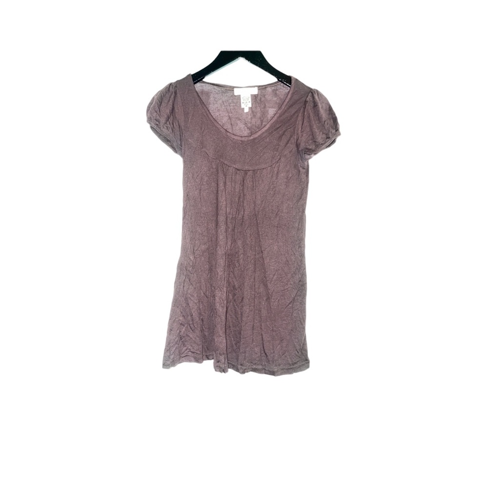 Bijubi Rayon Pleated Short Sleeve Top Brown Size M